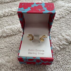 Rachel Zoe Cubic Zirconia Sterling Silver Hexagon Gold Hoop Earrings